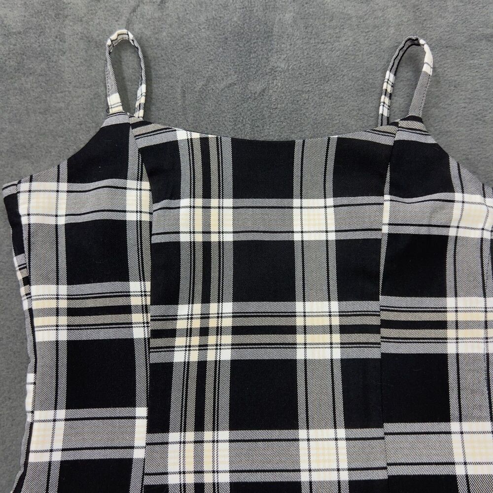 H&M Divided Womens Plaid Mini Dress XS Black White Bodycon Spaghetti Strap - Picture 2 of 9
